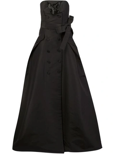 Carolina Herrera Button Detailing Strapless Gown In Black