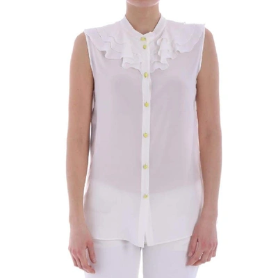 Boutique Moschino Ruffled Sleeveless Silk Blouse In White