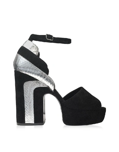 Pierre Hardy Roxy Metallic Watersnake-paneled Suede Platform Sandals In Silver