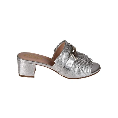 Tod's Silver Open Fringed Sandals In Leather