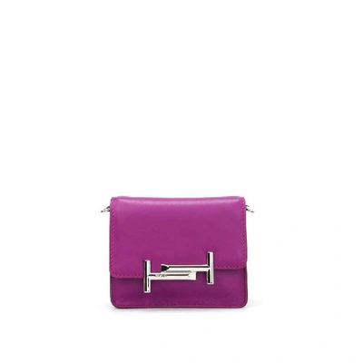 Tod's Double T Mini Leather Clutch In Purple