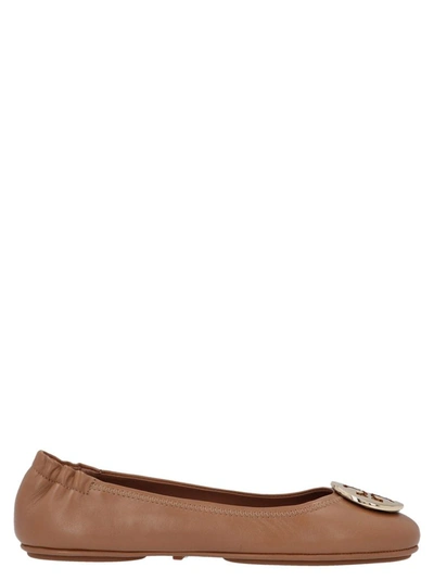 Tory Burch Minnie Travel Leather Ballet Flats In Light Brown