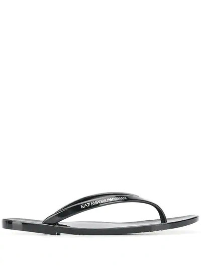 Ea7 Logo Flip Flops In Black