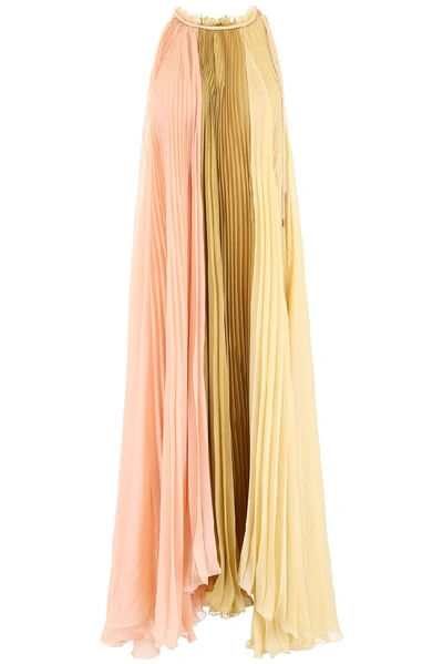 Alberta Ferretti Pleated Dress In Pink,green,yellow