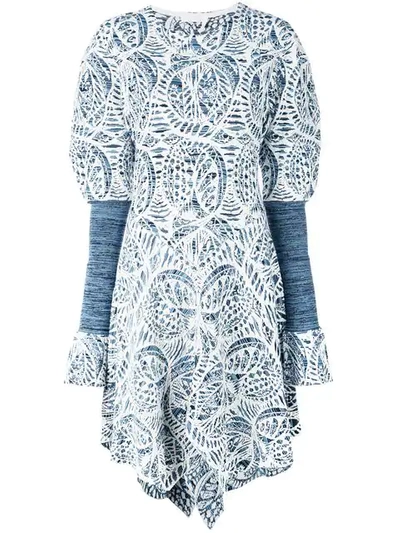 Chloé Puff-sleeve Ceramique Jacquard Knit Dress In Grey