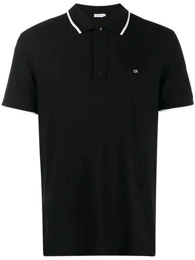 Calvin Klein Contrast Logo Polo Shirt In Black