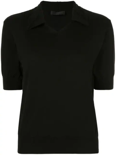 Anteprima Spread Collar Knitted Top In Black