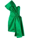 Paule Ka Bow-detail Duchess Satin Mini Dress In Green