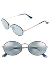RAY BAN 54MM ROUND SUNGLASSES - GOLD/ BLUE MIRROR,RB354754-Z