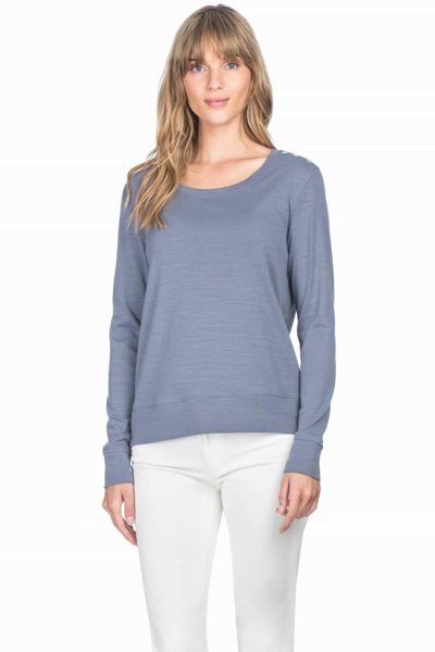 Lilla P Long Sleeve Button Shoulder Top - Shale In Blue