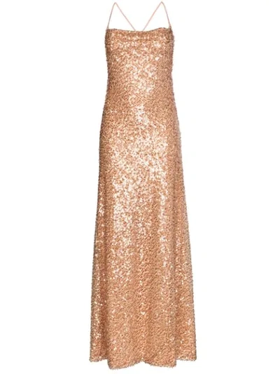 Galvan Whiteley Paillette-embroidered Tulle Gown In Copper