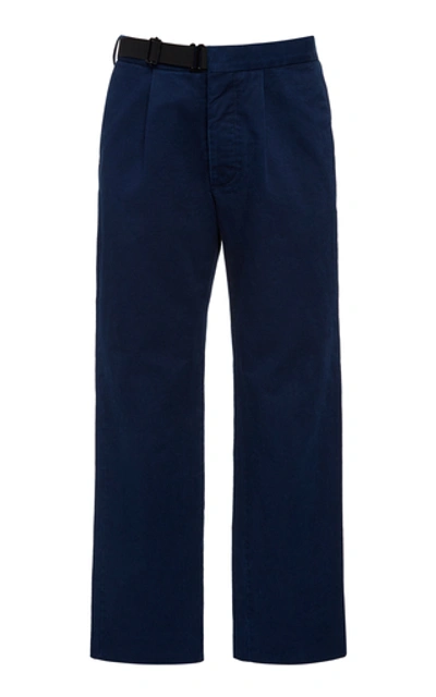 Maison Margiela Belted Wool And Cotton Flared Trousers In Navy