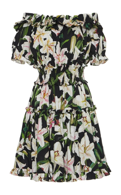 Dolce & Gabbana Off-the-shoulder Floral-print Cotton-poplin Mini Dress