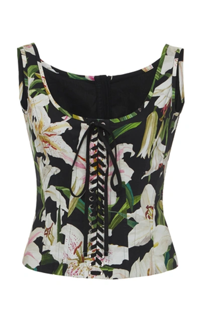 Dolce & Gabbana Lace-up Printed Crepe Bustier Top In Green