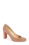 Christian Louboutin Cadrilla Patent Block-heel Red Sole Pump In Nude