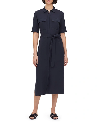 Lafayette 148 Doha Button-front Short-sleeve Finesse Crepe Shirtdress In Blue