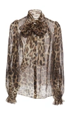Dolce & Gabbana Pussy-bow Leopard-print Silk-chiffon Blouse In Animal