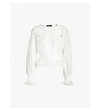 THE KOOPLES SMOCKED LACE-TRIM COTTON BLOUSE