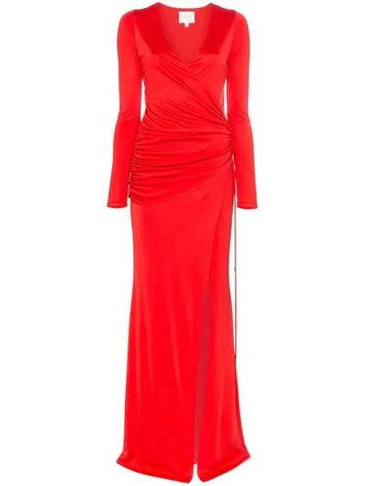 Galvan Allegra Ruched Waist Long Dress In Red