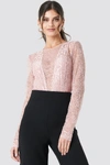 NA-KD Long Sleeve Lace Bodysuit Pink
