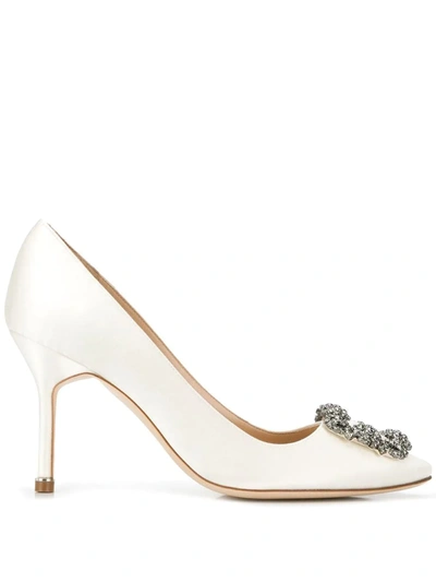 Manolo Blahnik Hangisi Buckle Pumps In White