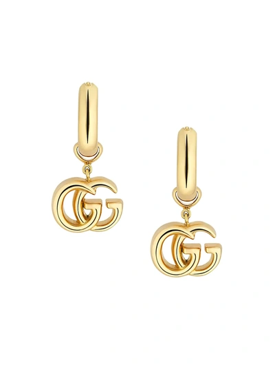 Gucci Running Gg 18k Yellow Gold Logo Huggie Hoop Earrings