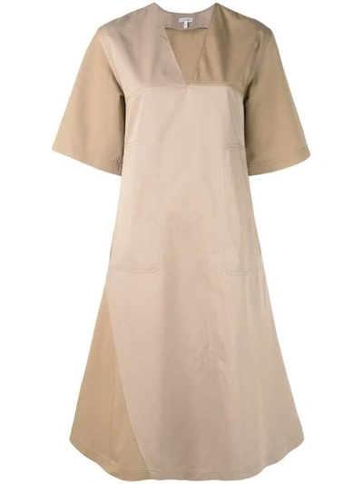 Loewe Panelled A-line Dress In Brown