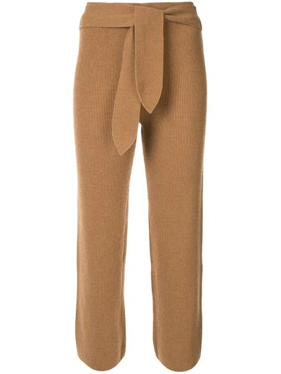 Nanushka Belted Ribbed Knit Trousers - 棕色 In Brown