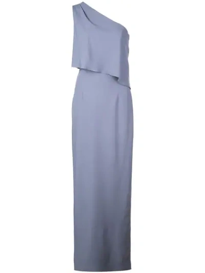 Amsale One Shoulder Long Dress In Grey