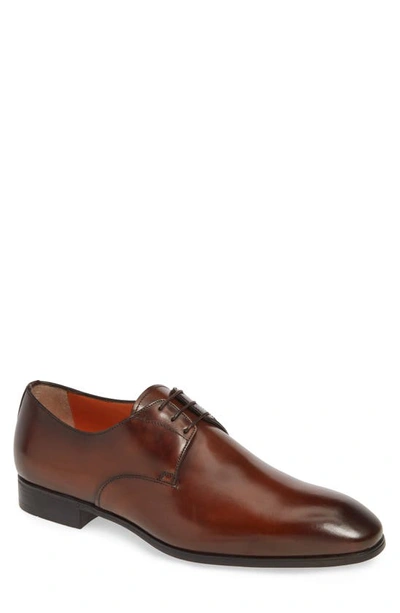 Santoni Induct Plain Toe Derby In Brown