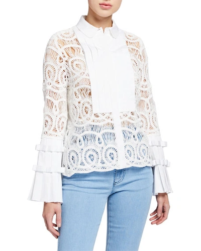 Alexis Alessio Lace-paneled Cotton-poplin Top In White