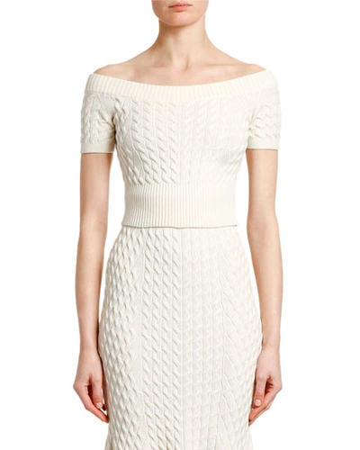Alexander Mcqueen Off-the-shoulder Cable-knit Wool-blend Sweater In Ivory