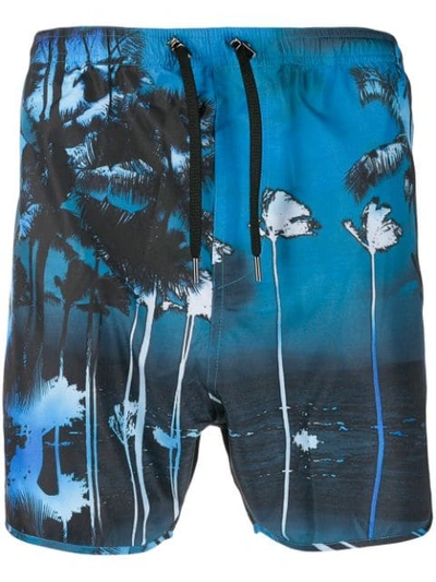 Neil Barrett Tropical Scene Swim Shorts In Blue