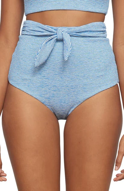 Mara Hoffman + Net Sustain Jay Knotted Striped Jacquard-knit Bikini Briefs In White Blue