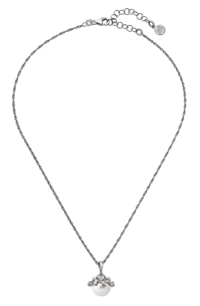Majorica Sterling Silver Cubic Zirconia & Imitation Pearl Pendant Necklace, 14-1/2" + 2" Extender In White