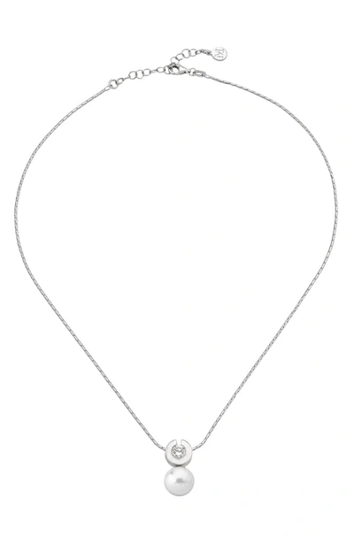 Majorica Sterling Silver Crystal & Imitation Pearl Pendant Necklace, 16-1/2" + 2" Extender