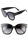 Tom Ford Beatrix 52mm Polarized Gradient Square Sunglasses In Shiny Black/ Smoke