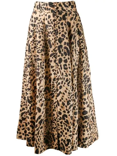 Zimmermann Veneto Leopard Linen Midi Skirt