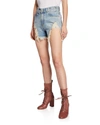 R13 Blue Denim Shredded Slouch Shorts In Medium Blue