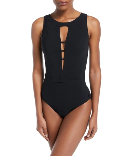 Shan Les Essentiels High-neck Underwire One-piece Solid Swimsuit In Onyx
