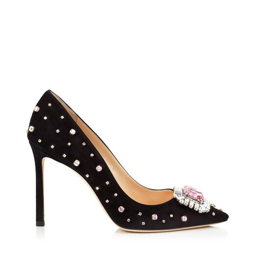Jimmy Choo Romy 100 Black Suede Pointy Toe Pump With Scattered ...