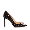 JIMMY CHOO ROMY 100 Black Suede Pointy Toe Pump with Scattered Candyfloss Crystals,ROMY100DBY S