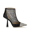 JIMMY CHOO KIX 100 Black Suede Pointed Toe Bootie with Mesh and Crystal Hotfix,KIX100FXI S