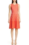 Lela Rose Chevron Pleated Fit-and-flare Dress In Orange