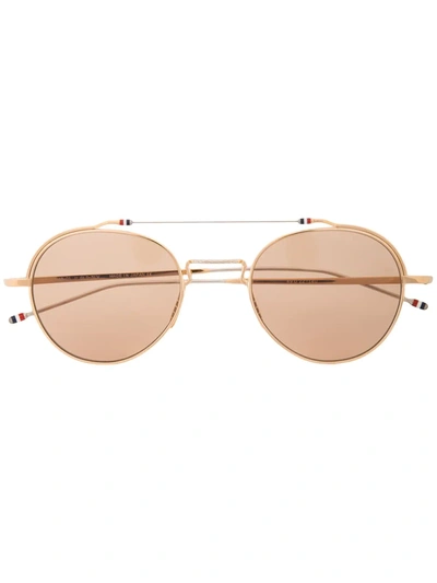 Thom Browne Brow-bar Round Metal Sunglasses In Gold