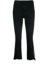 Mother Insider Crop Step Fray Flared Jeans In Black