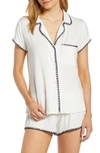 Eberjey Frida Whipstitched Stretch-modal Jersey Pajama Set In Ivory/navy