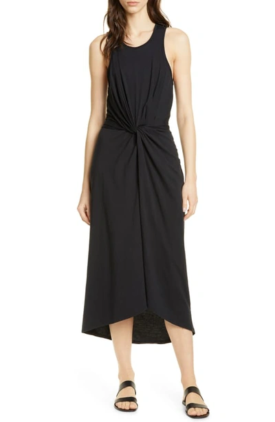 Joie Seamour Sleeveless Twisted-front High-low Dress In Caviar