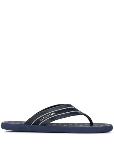 Corneliani Logo Printed Flip Flops - 蓝色 In Blue