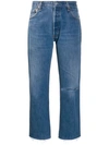 RE/DONE RE/DONE FRAYED CROPPED JEANS - BLUE